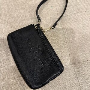 Coach Black Pebbled Leather Wristlet with Gold Hardware
